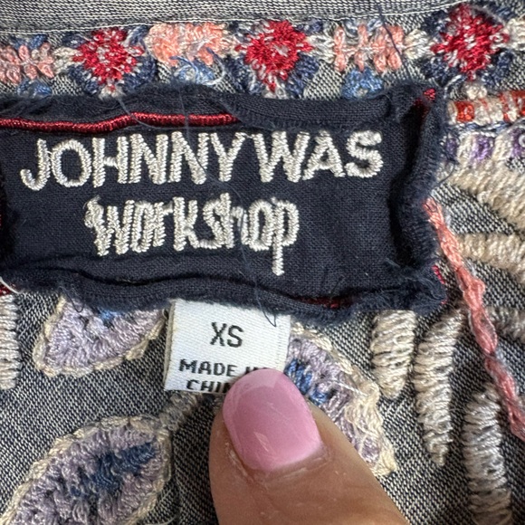 Johnny Was Women's X-Small Floral Embroidered Dress Boho Short Sleeve, V-Neck - Picture 5 of 12